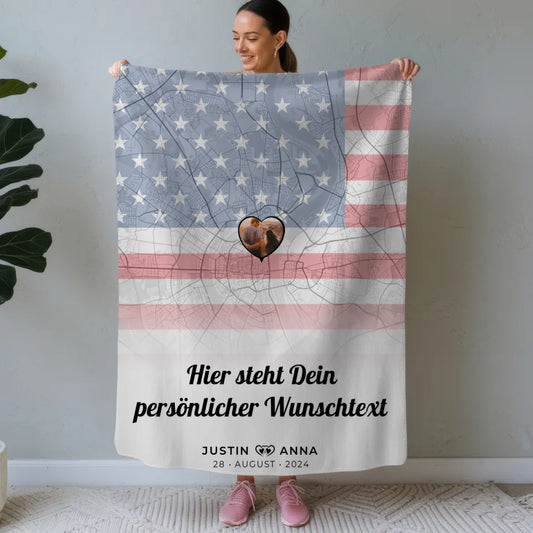 personalisierte decke paare stadtkarte foto usa eigener wunschtext Stadtkarte für Paare mit Wunschtext 1