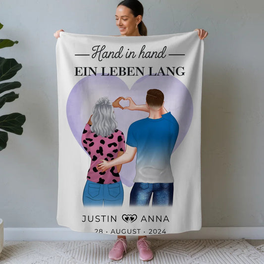Personalisierte Decke Paare Figuren Hand In Hand Ein Leben Lang mit Namen 1