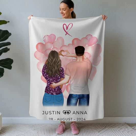 Personalisierte Decke You & Me für Paare mit Figuren und Namen Liebe 1