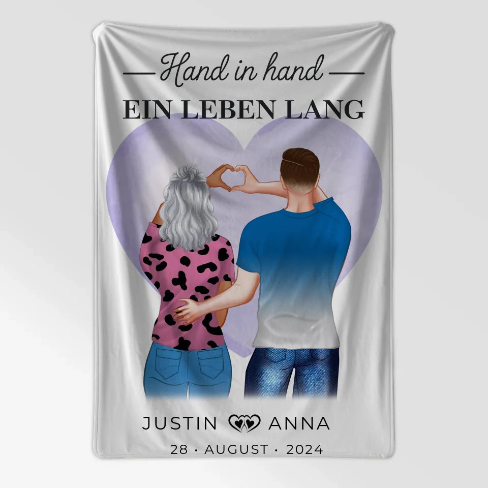 personalisierte decke paare figuren hand in hand ein leben lang mit namen 7