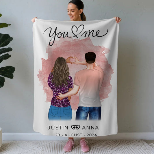 Personalisierte Decke You & Me für Paare mit Figuren und Namen & Datum 1