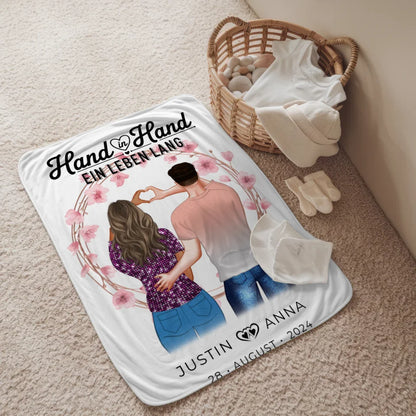 personalisierte decke paare figuren hand in hand ein leben lang 2