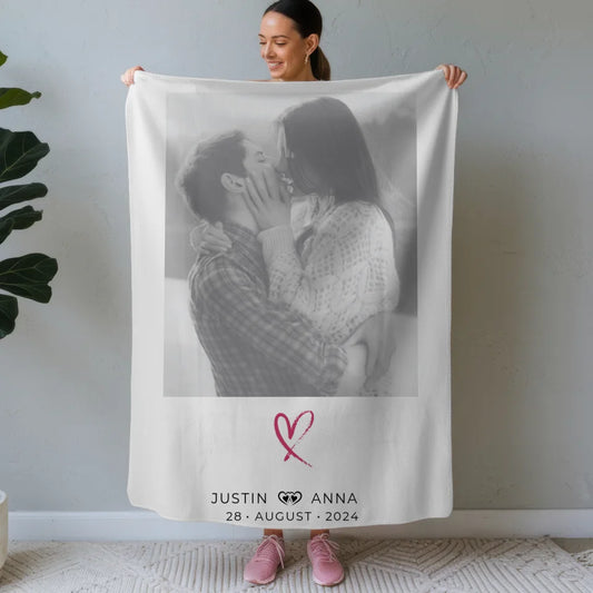 Personalisierte Foto Decke Paare mit Namen You & Me Schwarz Weiß 1