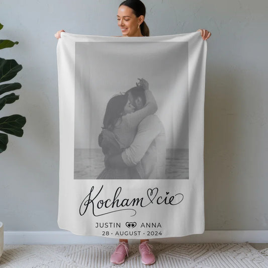 Personalisierte Foto Decke mit Namen für Paare Kocham Cie 1