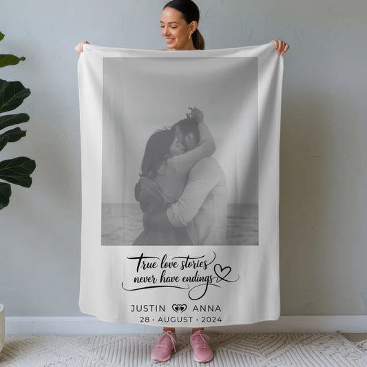 Personalisierte Decke mit Foto Paare mit Namen True Love Stories 1