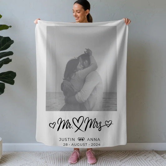 Personalisierte Foto Decke für Paare Mr & Mrs mit Namen 1