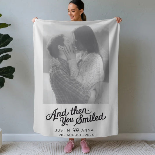 Personalisierte Foto Decke Paare mit Namen And Then You Smiled 1
