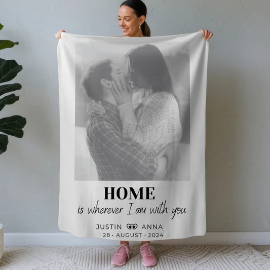 Personalisierte Foto Decke Paare Mit Namen Home Is Wherever I Am 1