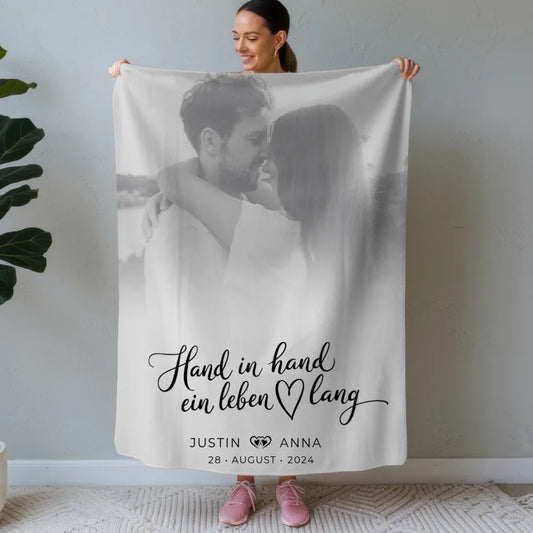 Personalisierte Decke Paare Foto Schwarz Weiß Hand In Hand Ein Leben Lang 1