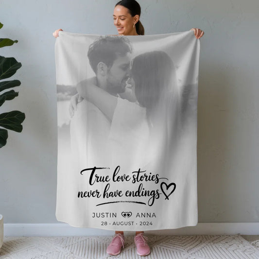 Personalisierte Decke Paare Foto Black & White True Love Stories mit Namen 1