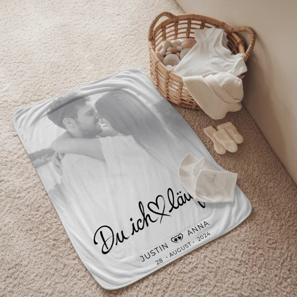 personalisierte decke paare foto schwarz weiss du ich lauft 2