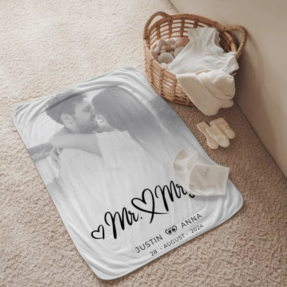 personalisiert decke paare foto schwarz weiss mr mrs namen 2