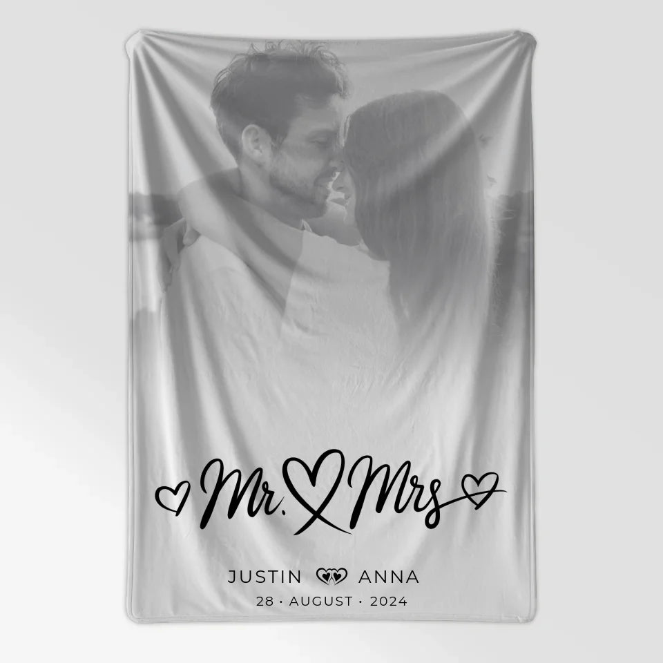 personalisiert decke paare foto schwarz weiss mr mrs namen 7