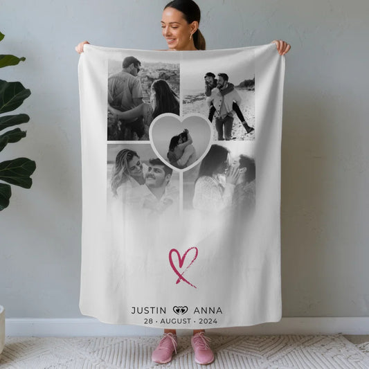 Personalisierte Fotocollage Decke Paare 5 Fotos You & Me 1