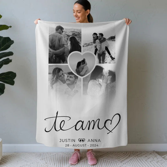 Personalisierte Decke Paare Fotocollage 5 Fotos Te Amo mit Namen 1