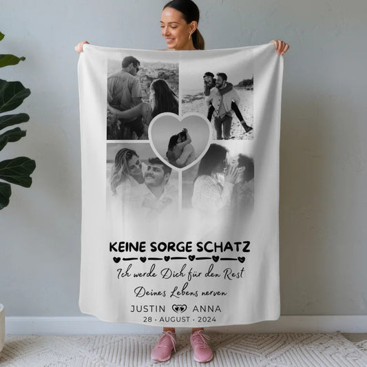 Personalisierte Decke Paare Fotocollage 5 Fotos Keine Sorge Schatz 1
