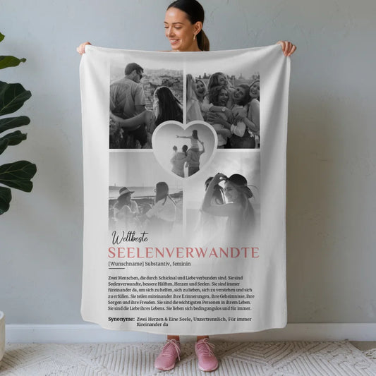 Personalisierte Decke Schwarz Weiß Seelenverwandte 5 Fotos mit Name 1