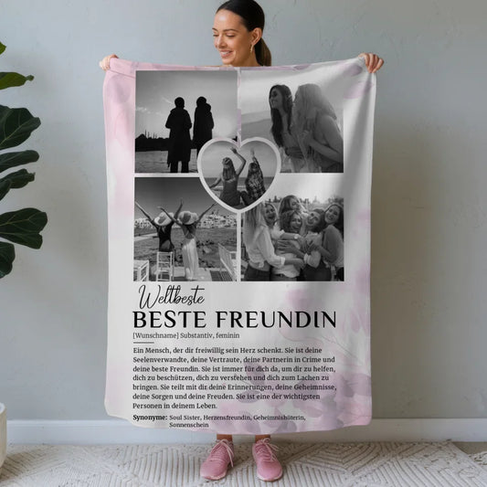 Personalisierte Decke Beste Freundin 5 Fotos Schwarz Weiß 1