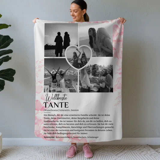 Personalisiert Schwarz Weiß Decke Definition Tante 5 Fotos mit Name Rosa Floral 1