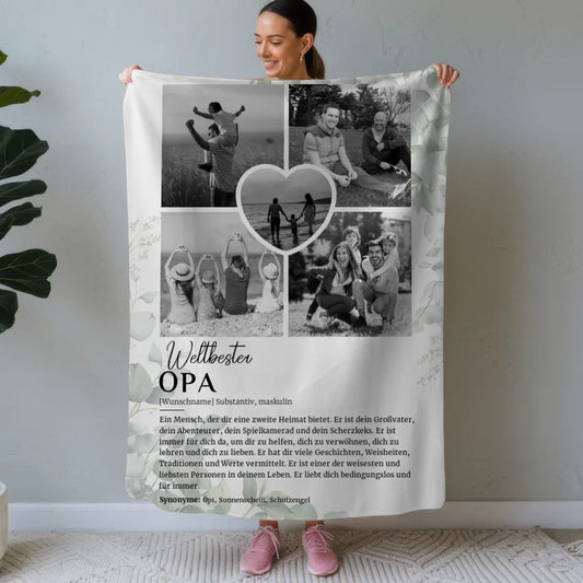 Personalisierte Decke schwarz weiß Opa Definition mit 5 Fotos Eukalyptus 1