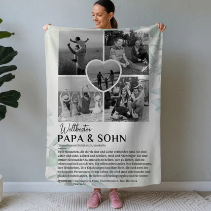 personalisierte decke papa sohn 5 fotos schwarz weiss eukalyptus stil Definitions Designs 1