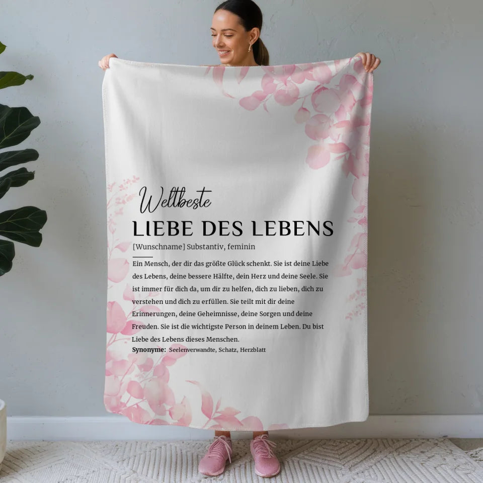 personalisiert decke definition liebe des lebens rosa floral mit name Definitions Designs 1