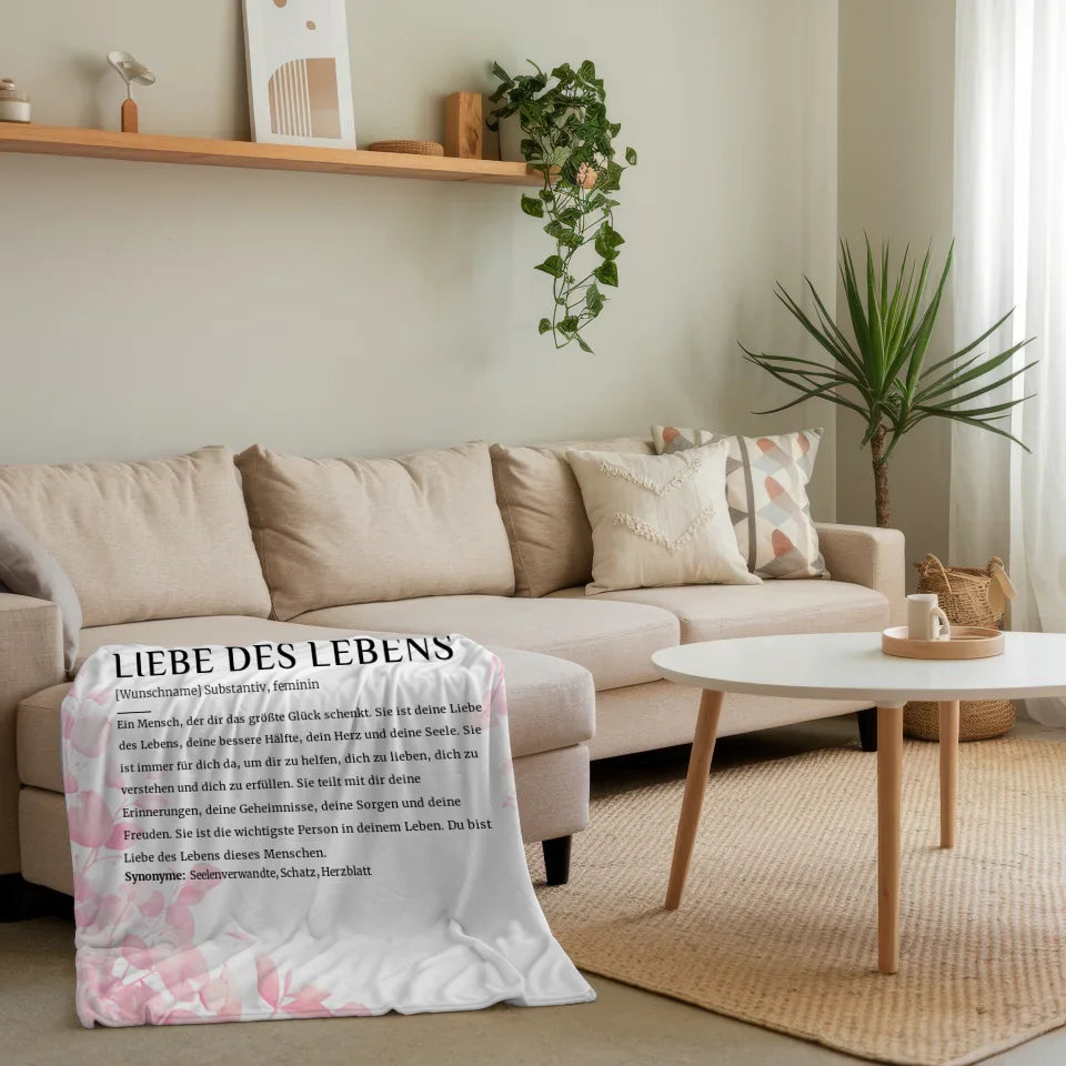 personalisiert decke definition liebe des lebens rosa floral mit name 4