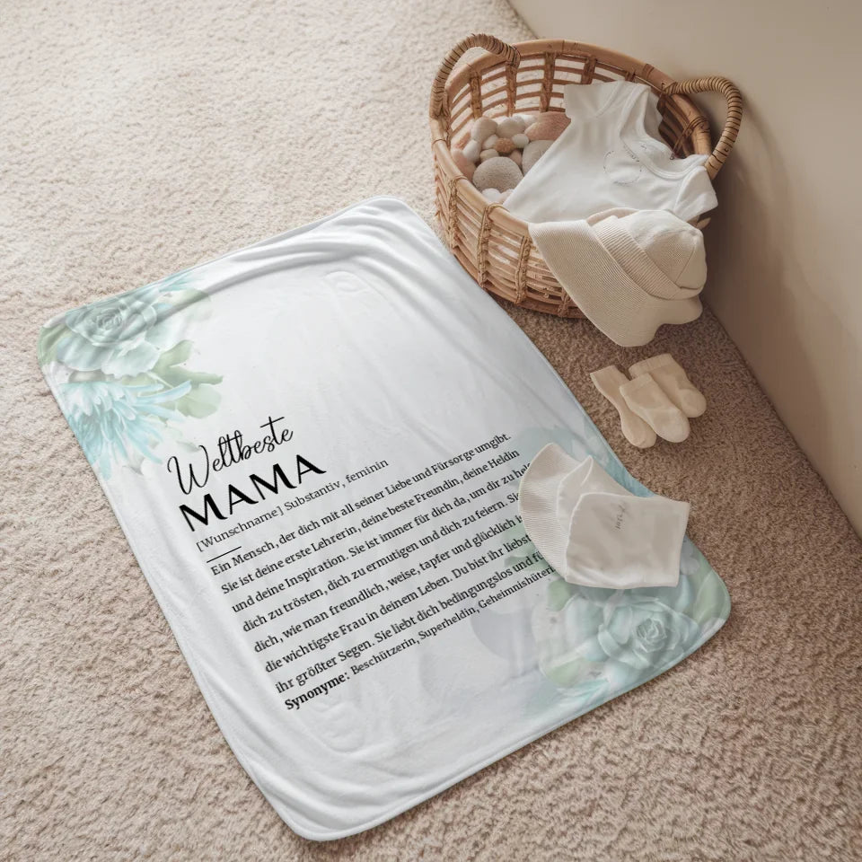 personalisierte decke floral blau definition mama mit name 2