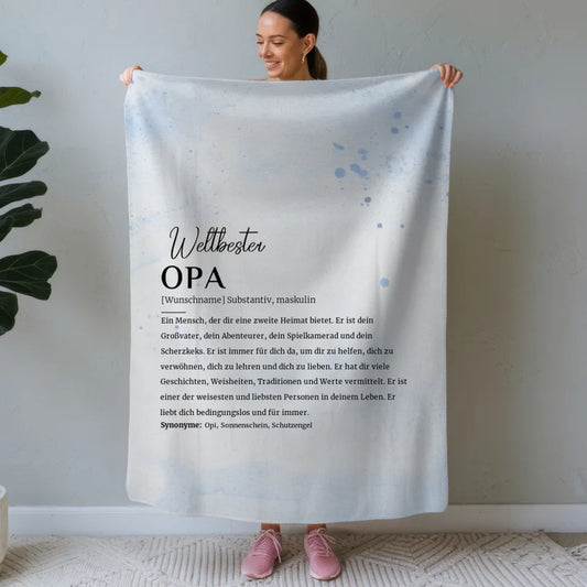 Personalisierte Decke mit Name Definition Opa Farbspritzer Blau 1