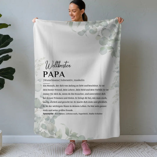 Personalisierte Decke mit Definition Papa und Eukalyptus Motiv 1