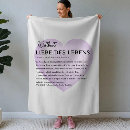 personalisierte decke definition liebe des lebens mit name wasserfarben herz violett Definitions Designs 1