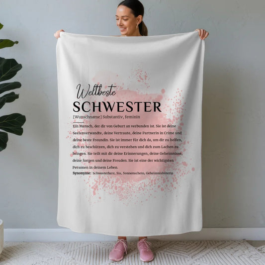Personalisierte Decke mit Name Definition Schwester Farbspitzer Rosa 1