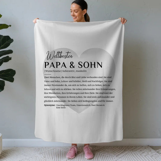 personalisierte decke definition papa sohn mit name wasserfarben herz grau Definitions Designs 1