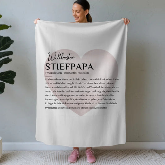 Personalisierte Decke mit Name Definition Stiefpapa Wasserfarben Herz 1