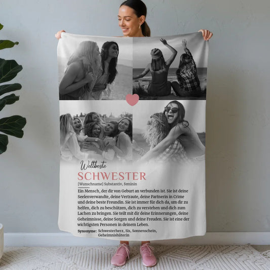 Personalisierte Decke mit Name Definition Schwester 4 Fotos Geschenke 1