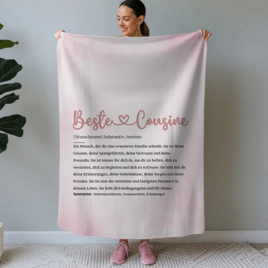 Personalisierte Decke Beste Cousine Herz mit Name Definition 1