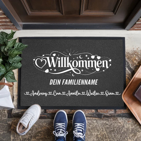 Individuelle Fußmatte für Familien mit Namen Willkommen personalisiert Design