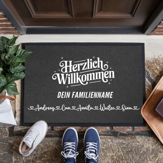 Personalisierte Fußmatte für Familien mit Namen Welcome Willkommen 1