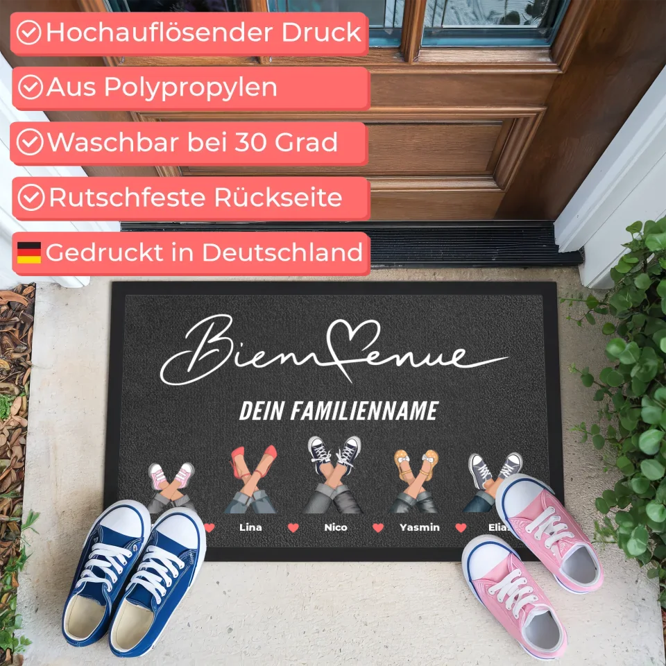 Personalisierte Fußmatte Schuhe und Pfoten Willkommen Bienvenue