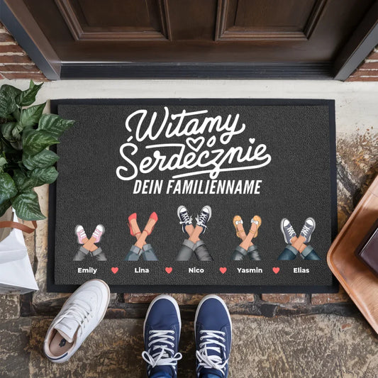 Personalisierte Fußmatte Schuhe und Pfoten Willkommen Witamy Serdecznie 1