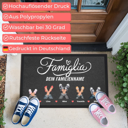 Personalisierte Fußmatte Familie auf Italienisch mit Sneaker Cliparts