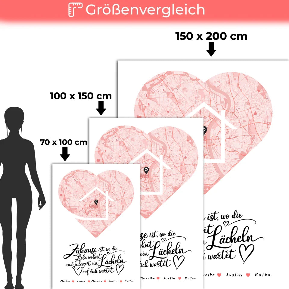 personalisiert familien decke stadtkarte zuhause ist herz form mit namen 5