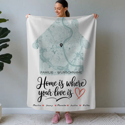 personalisierte decke familie stadtkarte home is where your love is Familiendesign mit Stadtkarte 1