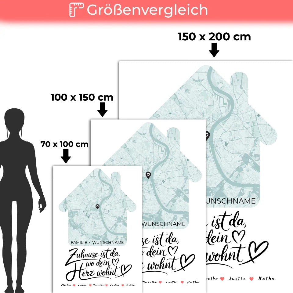personalisierte familiendecke stadtkarte zuhause ist da in hausform 5