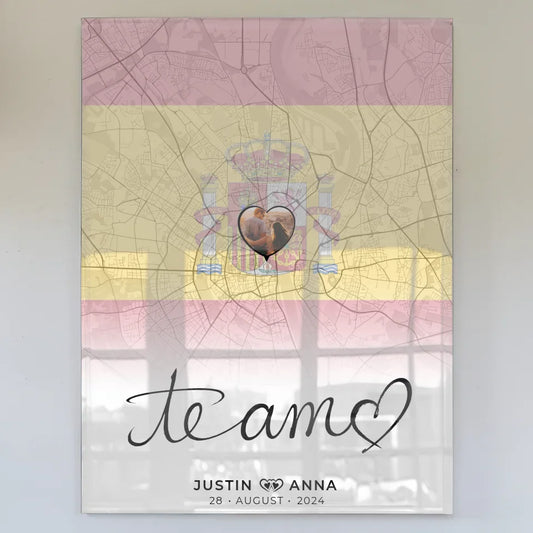 personalisiertes acrylglas bild paare stadtkarte spanien te amo foto map marker Stadtkarte für Paare Urlaub 1