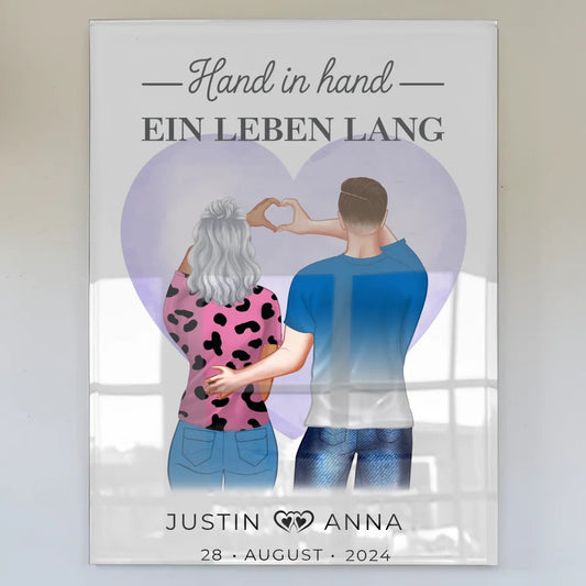 Personalisiertes Acrylglas Bild Paare Hand In Hand Verliebte mit Namen