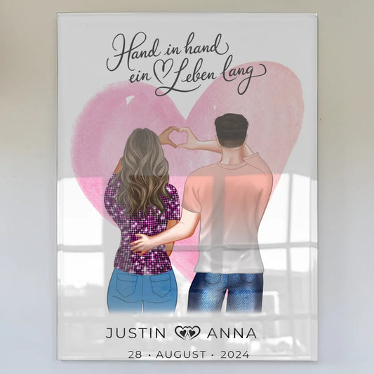 Personalisiertes Acrylglas Bild Paare Hand In Hand Ein Leben Lang Verliebte mit Namen