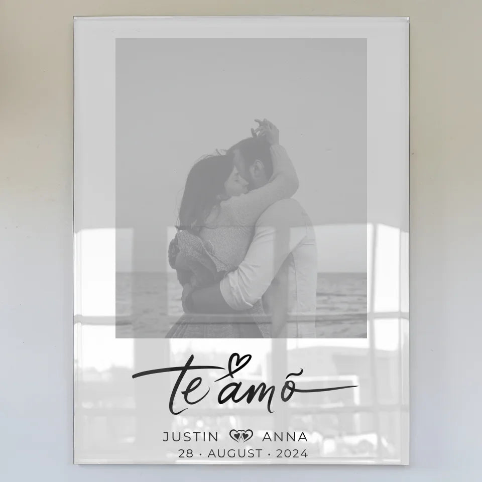 Personalisiertes Acrylglas Bild für Paare mit Namen Te Amo Foto Black & White