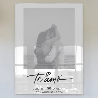 Personalisiertes Acrylglas Bild für Paare mit Namen Te Amo Foto Black & White