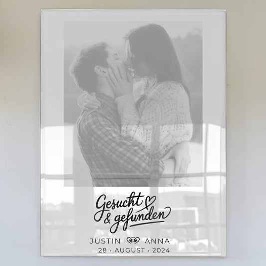 Personalisiertes Acrylglas Bild Paare mit Namen und Foto Schwarz Weiß